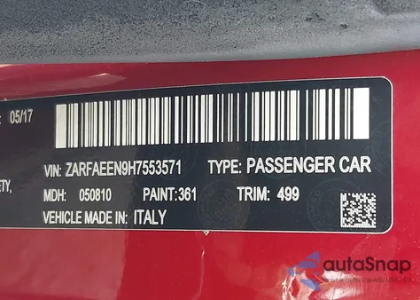 2017 Alfa Romeo Giulia Ti Awd z USA, uszkodzony, nr VIN ZARFAEEN9H7553571